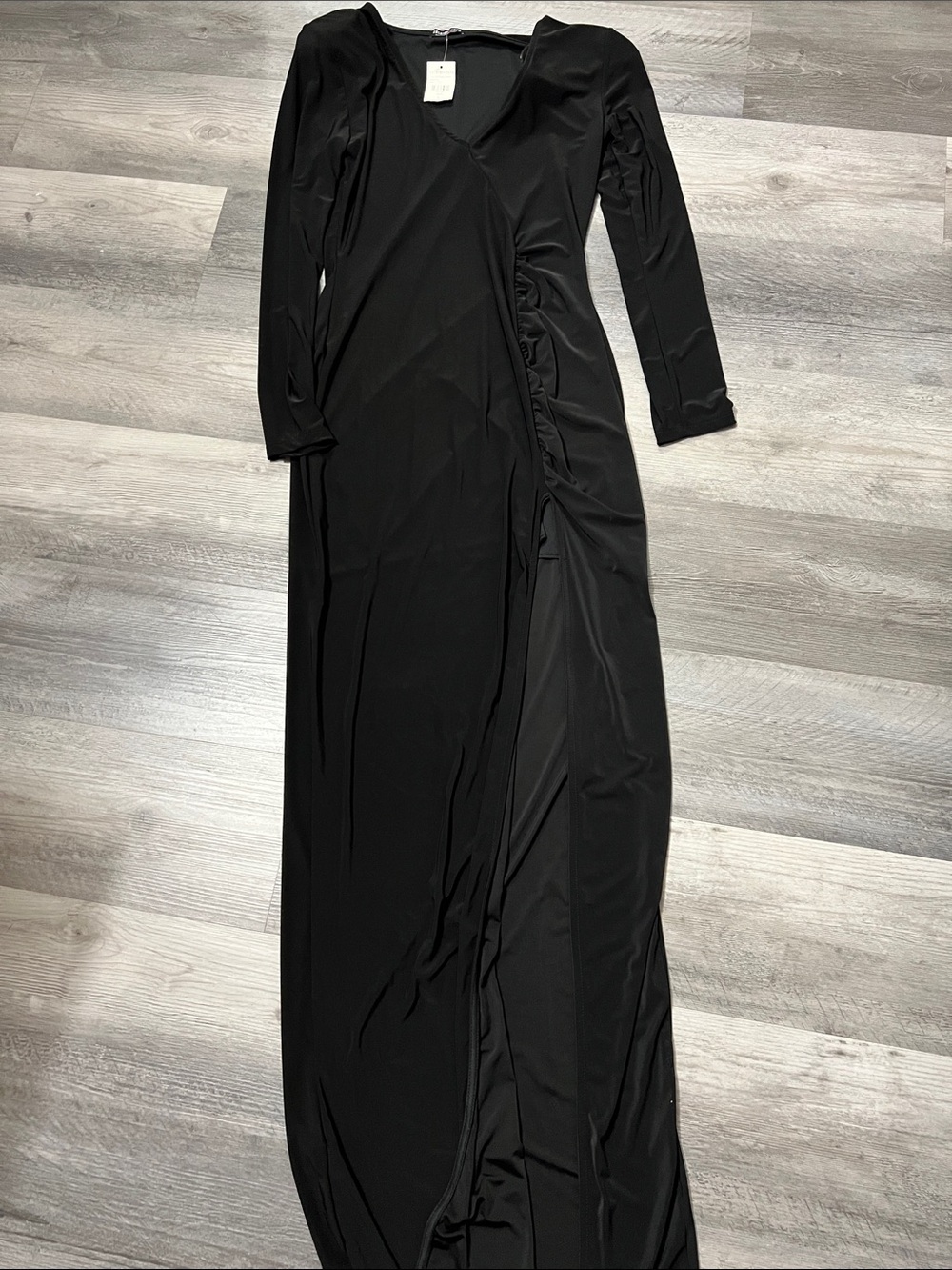 Fashion Nova Black Long Sleeve Maxi Wrap Dress